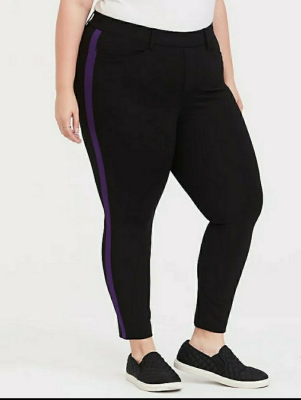 Torrid Premium Ponte Pull-on Sky High Trouser Black w/ Purple Stripe 3X - Picture 2 of 8